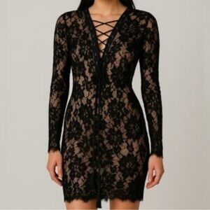 Guess Black Lace Long Sleeve Dress